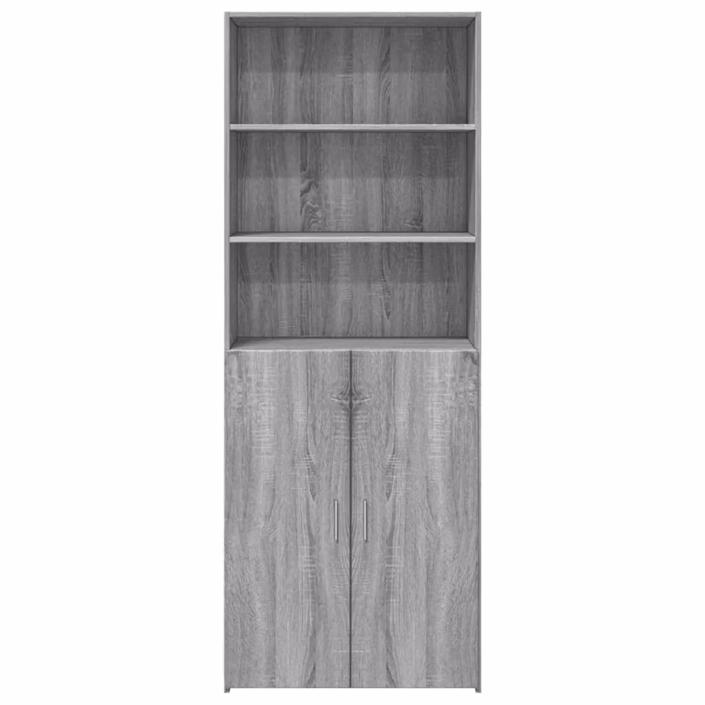 Mobile contenitore moderno con ante a battente e ripiani interni in legno MDF, finitura rovere Sonoma e grigio, H 185 x L 70 x P 42,5 cm – 2