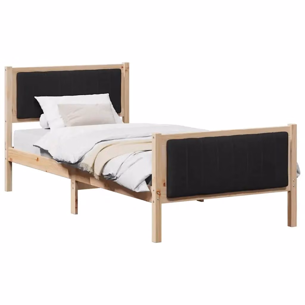 Struttura del letto con testiera moderna vidaXL in legno di pino, marrone e nero, 90 x 190 cm – 2