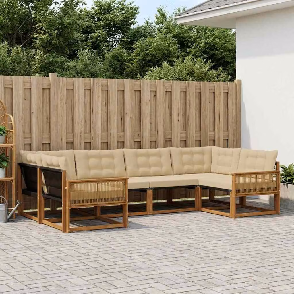 Set di divani da esterno vidaXL a forma di L in legno di acacia con cuscini, colore beige e sabbia