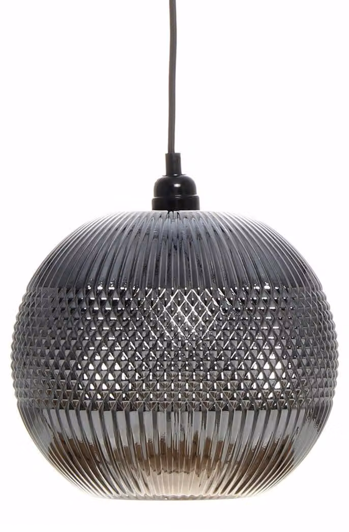 Lampada a sospensione Neptun in vetro lavorato grigio e argento