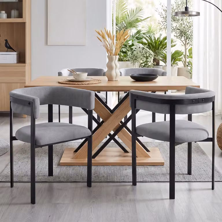 Set di 4 sedie da pranzo Flieks, con schienale completamente avvolgente, rivestite in tessuto chenille, ideali per la cucina, imbottite, confortevoli e traspiranti, colore grigio