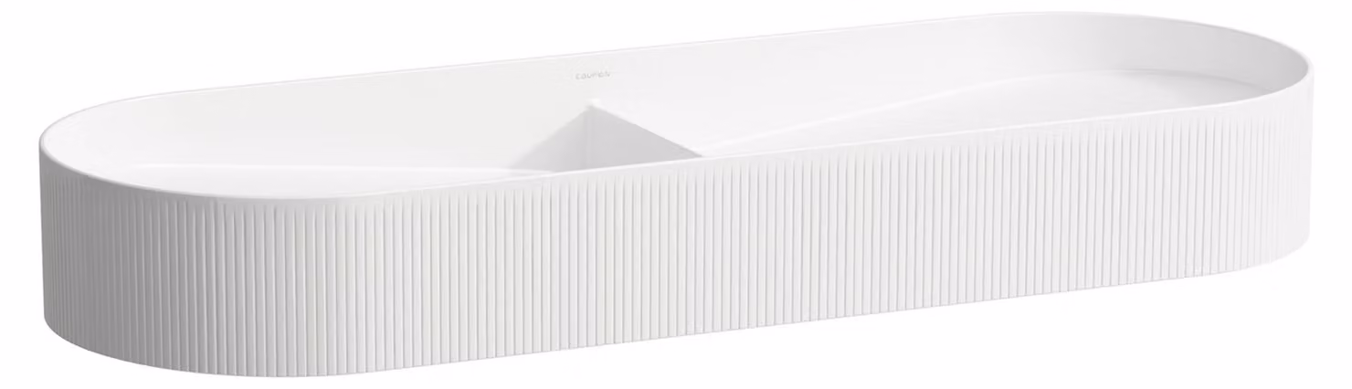 LAUFEN Sondeur mobile à double lavabo avec texture, sans trou pour robinet, sans trop-plein, 1000x370mm, avec couvercle en céramique pour robinet de vidange, blanc, H8123494001121, H8123494001121