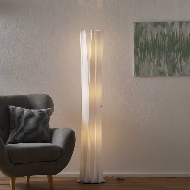 Slamp Lampada da terra di design Bach, dimmerabile, Bianco / Opale, Soggiorno / Sala da pranzo, Plastica, Design, Lampada da terra
