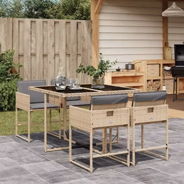 Set Pranzo da Giardino 5 pz con Cuscini Beige Misto Polyrattan 3278027
