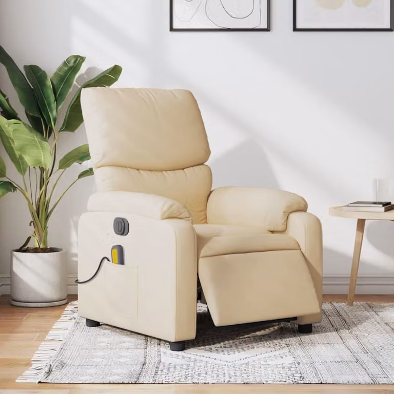 vidaXL Poltrona Reclinabile Elettrica con Massaggio in Tessuto e Finta Pelle Beige