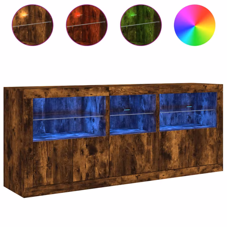Credenza con Luci LED Rovere Fumo 162x37x67 cm