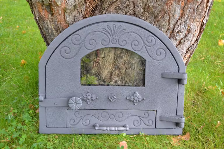SEZAM - 52,5 x 43,5 cm - Porta per forno per pizza Porta in ghisa per forno per pizza, forno, porta per camino con vetro, porta per forno Porta per forno a legna Porta per stufa in maiolica