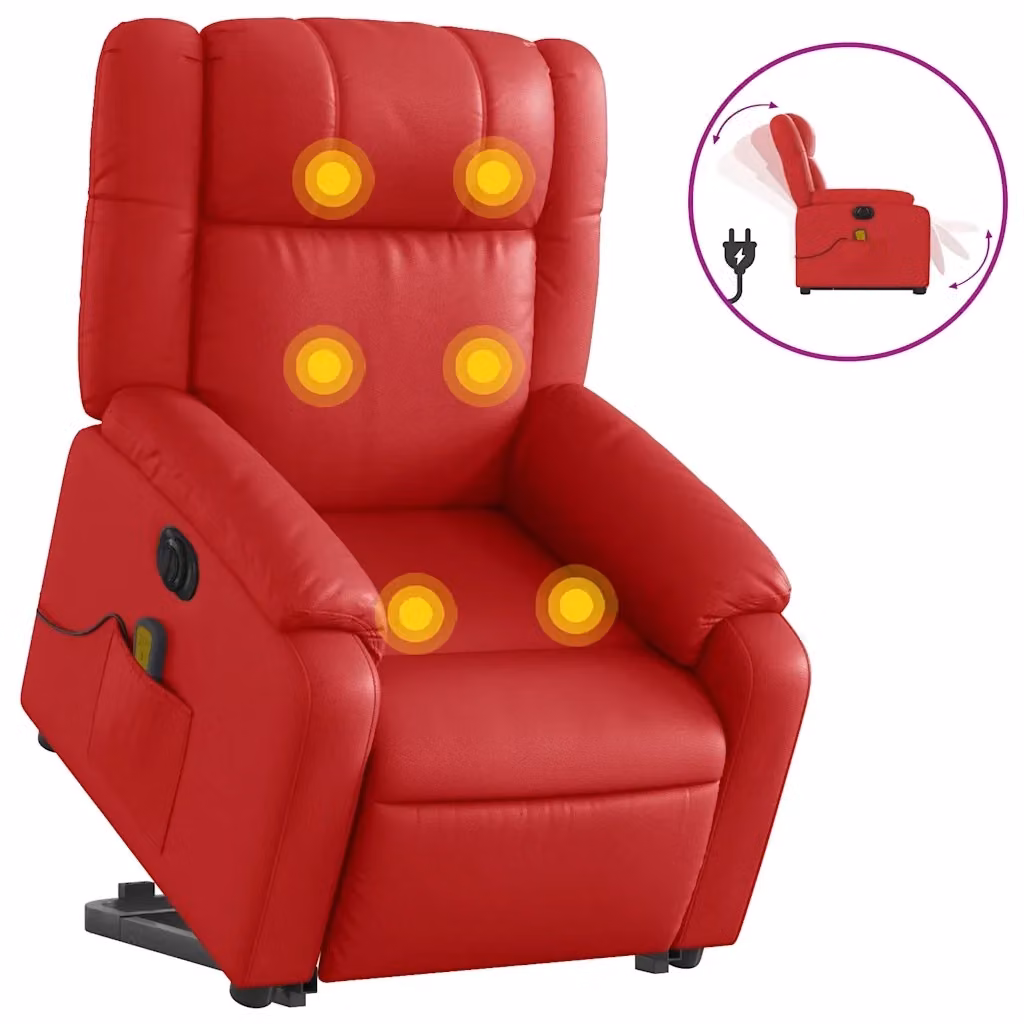 Poltrona Alzapersona Reclinabile Elettrica vidaXL in Similpelle Rossa con Braccioli – 2
