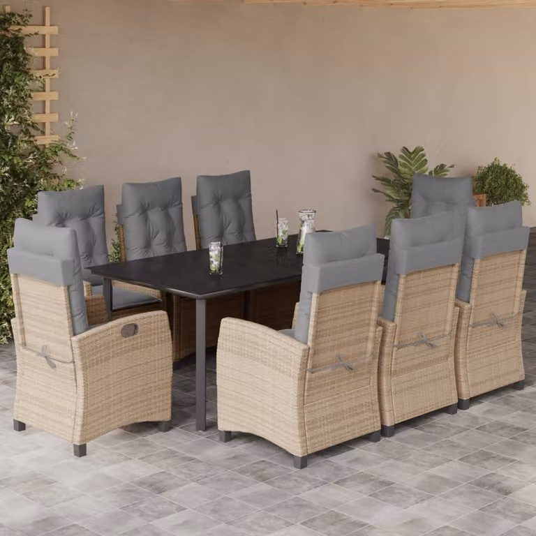 Maison Exclusive - Set Pranzo da Giardino 9 pz con Cuscini Beige Misto Polyrattan