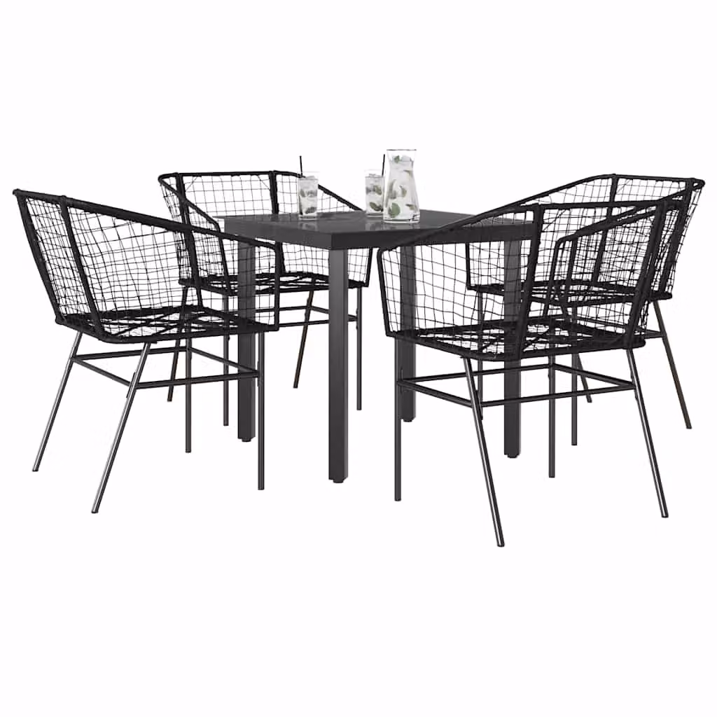 Set da giardino vidaXL in 5 pezzi in polyrattan e vetro nero con design moderno