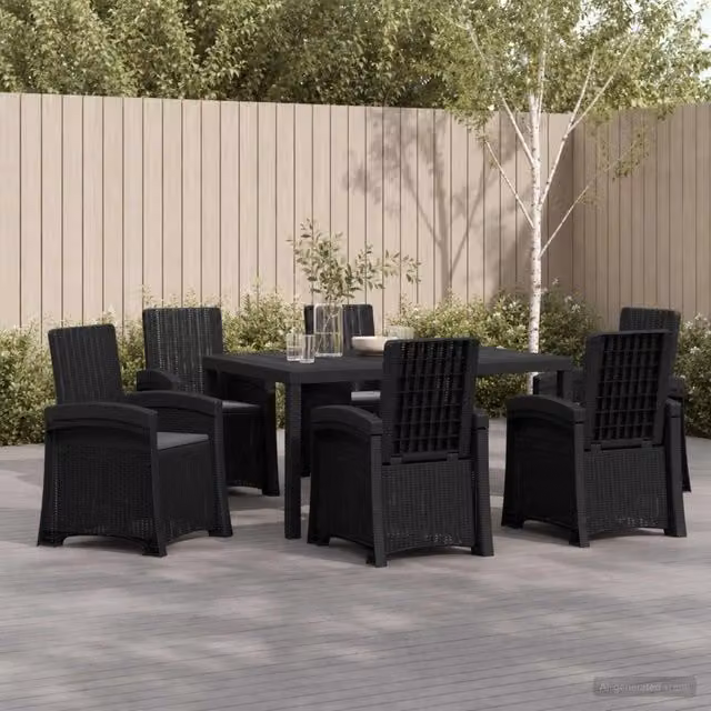 Set da pranzo da giardino vidaXL in polyrattan moderno, 7 pezzi, colore antracite