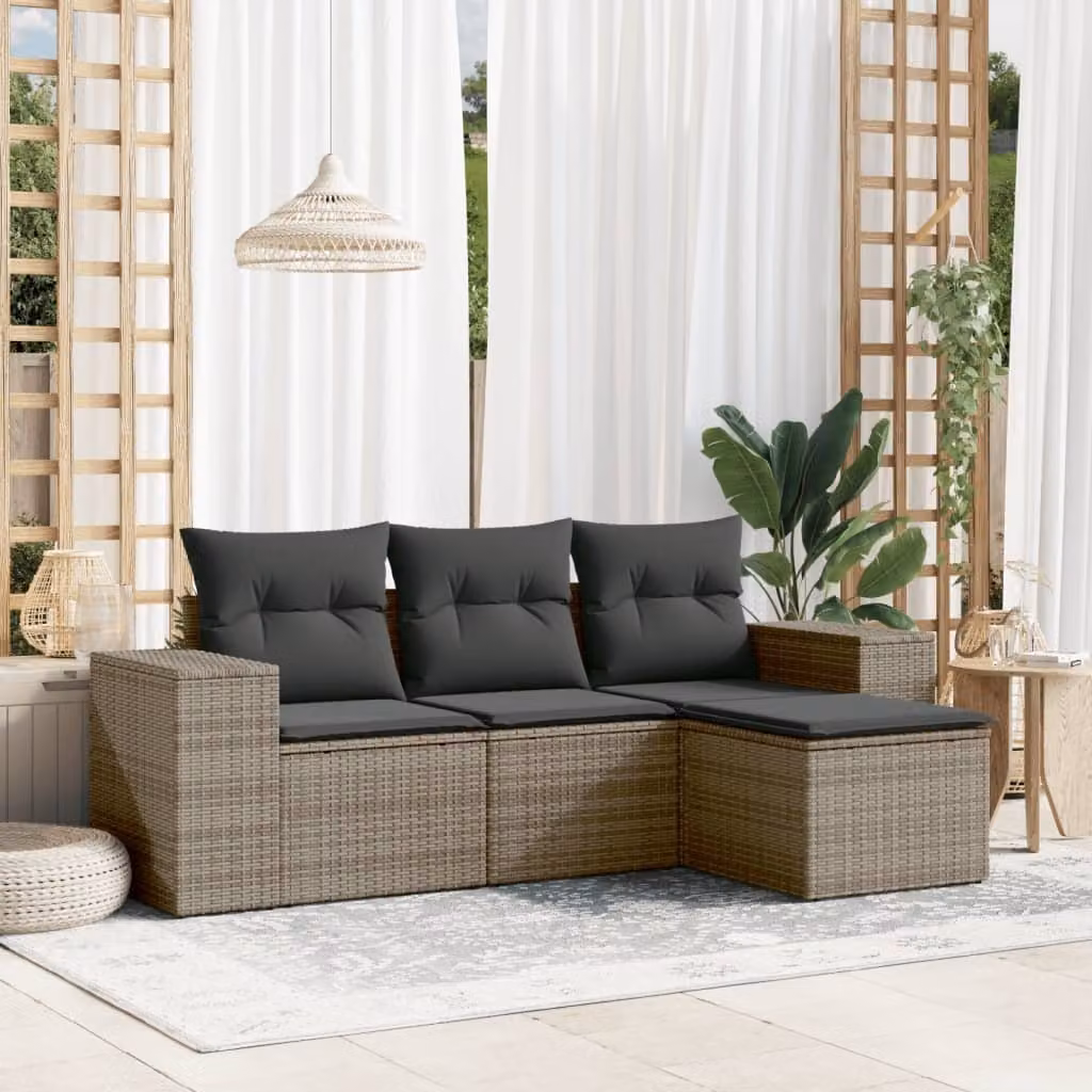 Maison Exclusive - Set Divani da Giardino 4 pz con Cuscini in Polyrattan Grigio