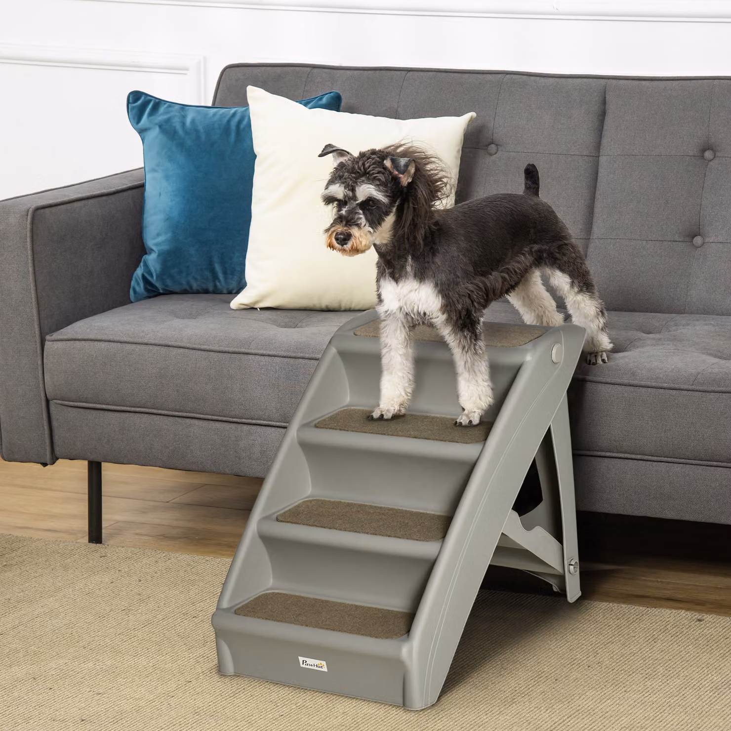 Scaletta per cani pieghevole PawHut con 4 gradini antiscivolo, grigio – 2