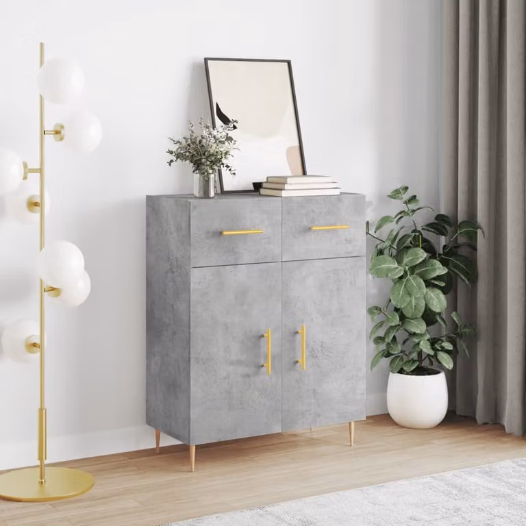 Credenza moderna vidaXL in legno multistrato e metallo, Grigio Cemento, L: 69,5 cm, P: 34 cm, H: 90 cm