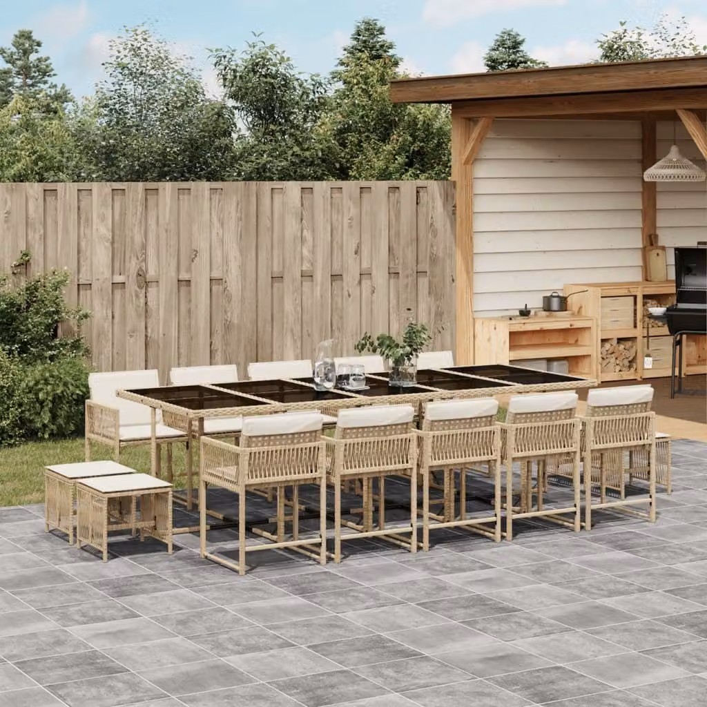 Maison Exclusive - Set da Pranzo da Giardino 15 pz con Cuscini Beige in Polyrattan