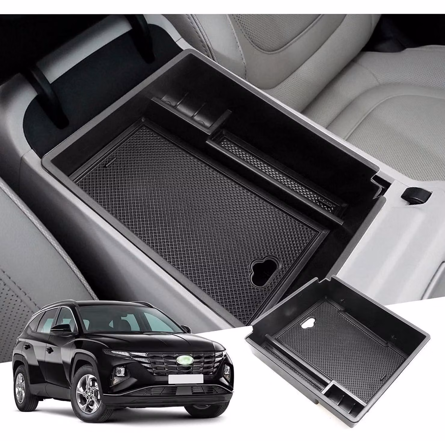 Contenitore portaoggetti per la console centrale, compatibile con Hyundai Tucson NX4 dal 2021 al 2024, con cambio automatico, colore nero