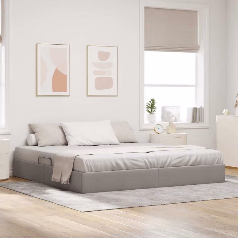 Letto ottomano con contenitore vidaXL Talpa in tessuto con base a sollevamento, L: 200 cm, P: 203 cm, H: 280 cm, disponibile in beige o grigio