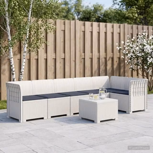 Divano da Giardino 6 Posti con Cuscini Aspetto Rattan PP Bianco 3444117