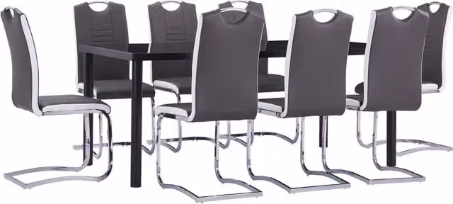 Set Sala da Pranzo Moderno VIDAXL da 9 Pezzi con Tavolo Rettangolare in Vetro e Sedie Grigio e Nero
