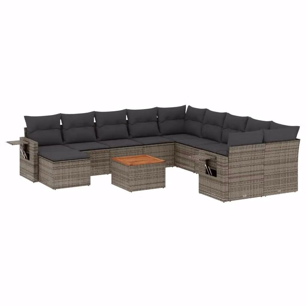 Set di divani da giardino vidaXL in polyrattan grigio con cuscini, tavolino e pouf a forma di U – 2