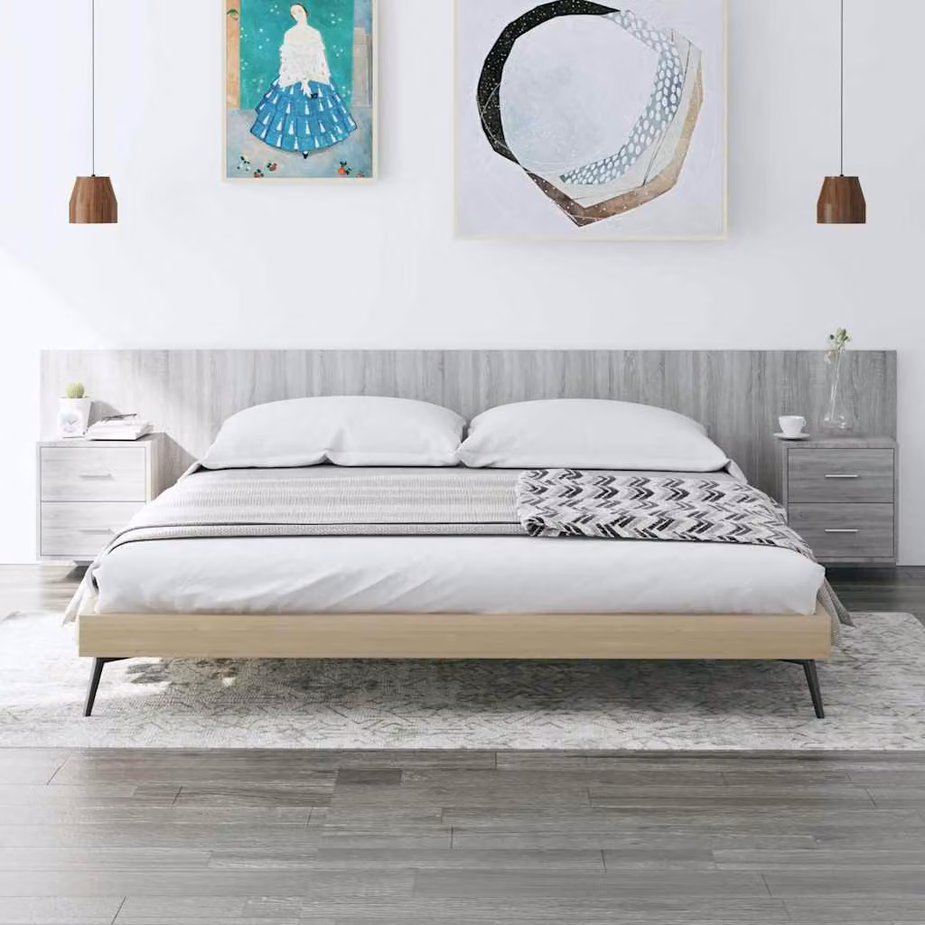 Testiera Letto con Comodini Integrati vidaXL in Legno Multistrato Grigio Sonoma – 1