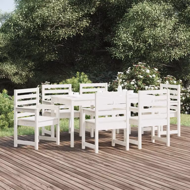Set da pranzo per giardino e terrazzo vidaXL in legno di pino bianco lacquered, 7 pezzi
