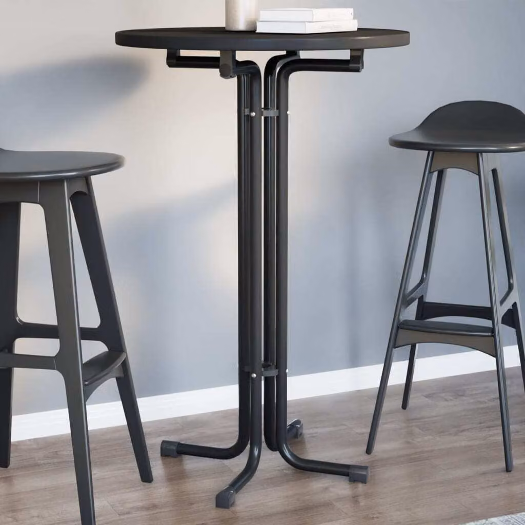 Maison Exclusive - Tavolo da bar nero, diametro 70 cm, lunghezza 110 cm, realizzato in materiale composito e acciaio