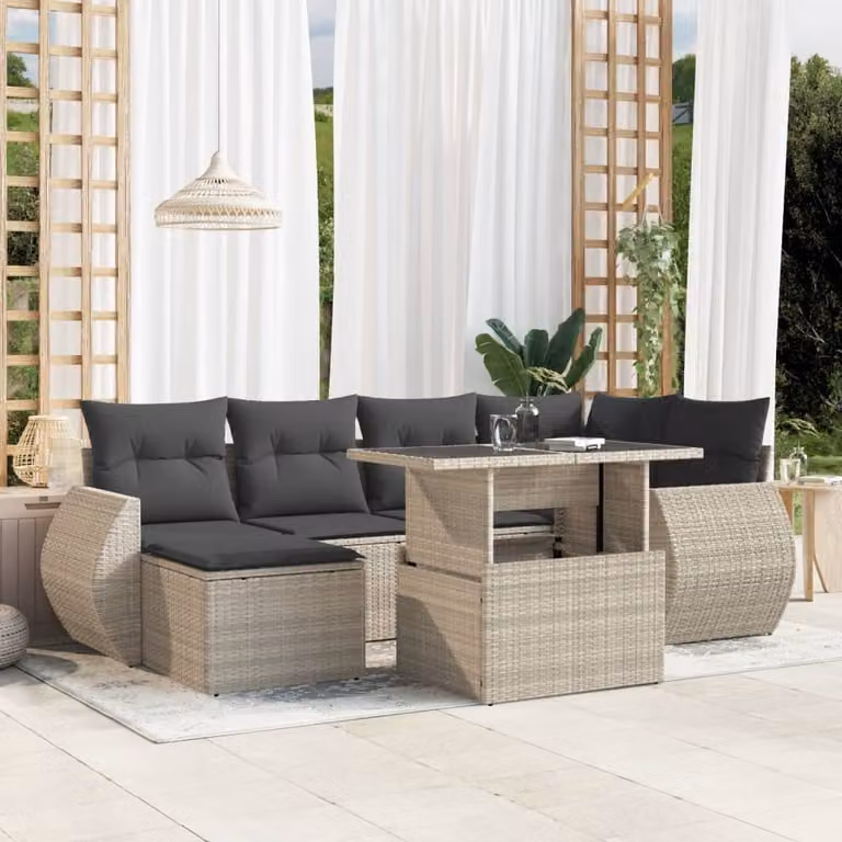 Maison Exclusive - Set Divani da Giardino 7pz con Cuscini Grigio Chiaro Polyrattan