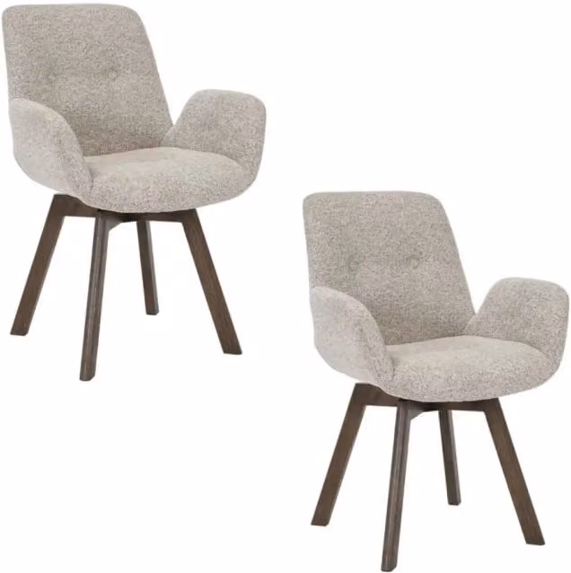 Set di 2 sedie design SORRANO girevoli a 360° in tessuto tweed taupe e piedi in rovere scuro