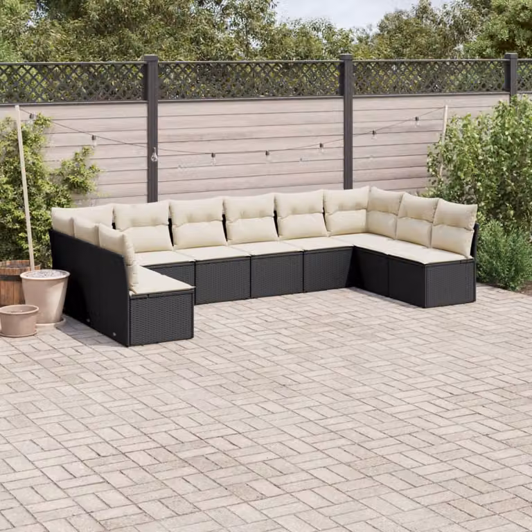 Set di divani da giardino vidaXL in polyrattan nero con cuscini inclusi
