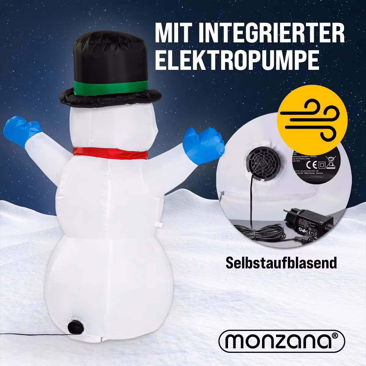 Pupazzo di neve gonfiabile XL Monzana con luci, colore bianco, Altezza: 120 cm – 2