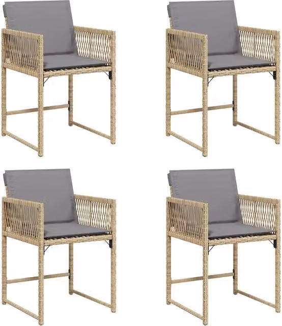 Sedie da Giardino con Cuscini 4 pz | Sedie da Esterno Beige Misto in Polyrattan