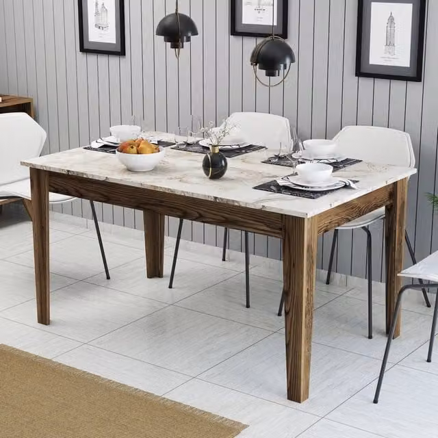 Tavolo da pranzo rettangolare DMORA moderno in MDF laminato marrone e bianco L: 120 cm, P: 88 cm, H: 75 cm