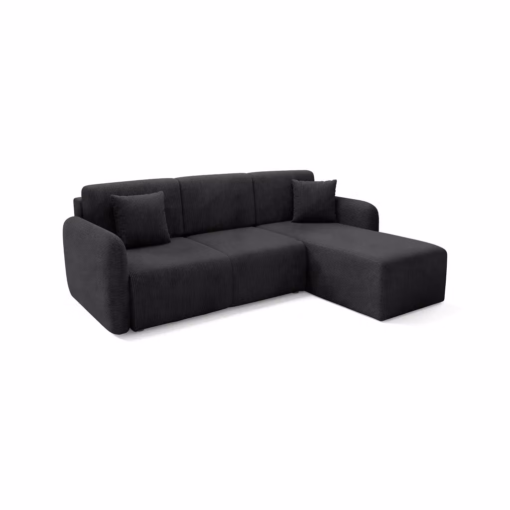 Divano Letto con Penisola Contenitore DMORA, Rivestimento in Tessuto Nero, L/P/H: 245 x 185 cm – 2