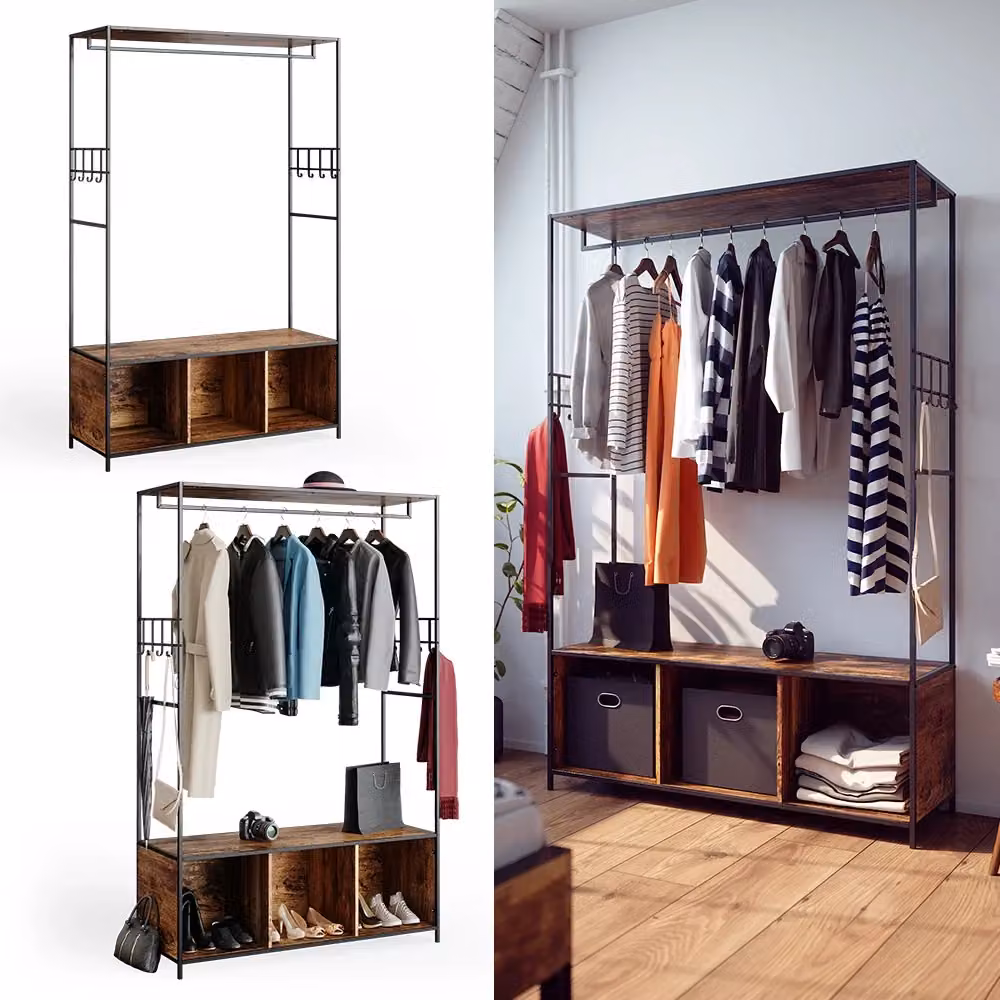 Armadio multifunzione Fyrk Vicco in rovere rustico marrone con ripiani interni e appendiabiti L: 119.5 cm, H: 189 cm – 2