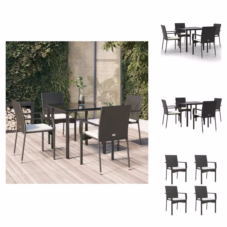 vidaXL Set da pranzo da giardino 5 pezzi con cuscini in poly rattan nero - Set di mobili da giardino