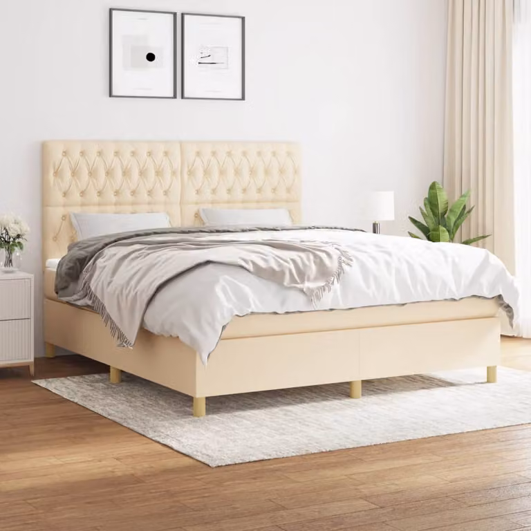 vidaXL Letto Ibrido con Giroletto a Molle e Materasso a Tasche in Tessuto Beige e Bianco L/P: 180 x 200 cm