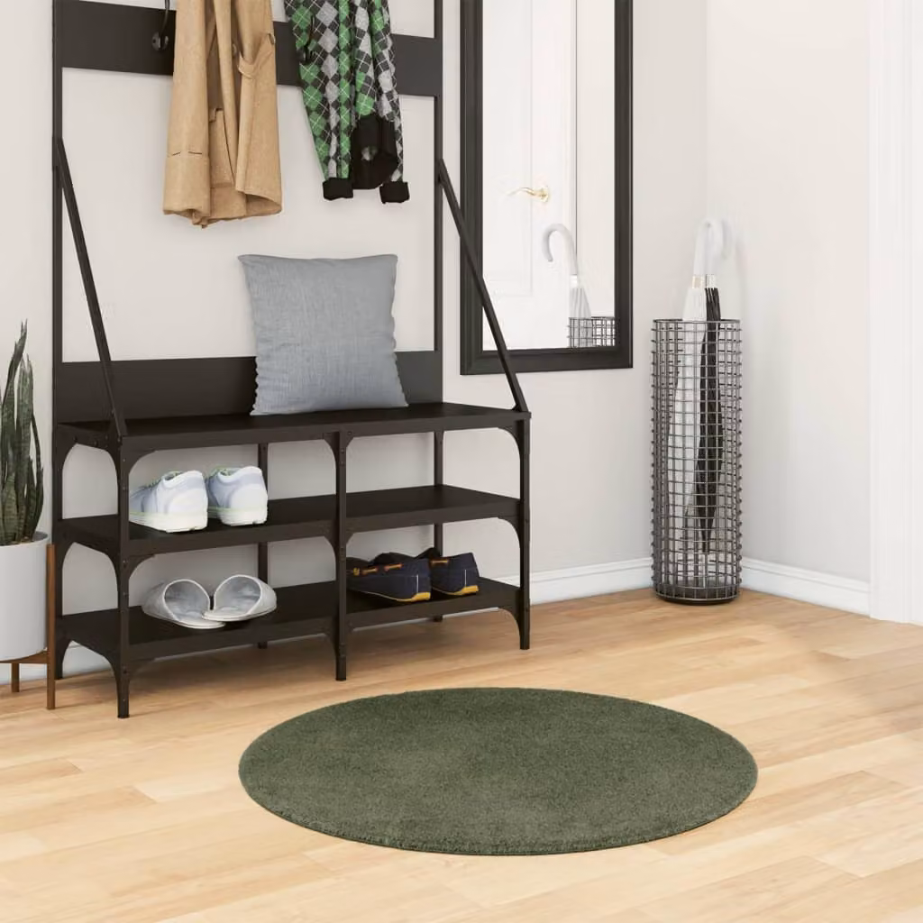 vidaXL Tappeto Rotondo HUARTE a Pelo Corto Verde Bosco, Lavabile e Antiscivolo, Ø 80 cm