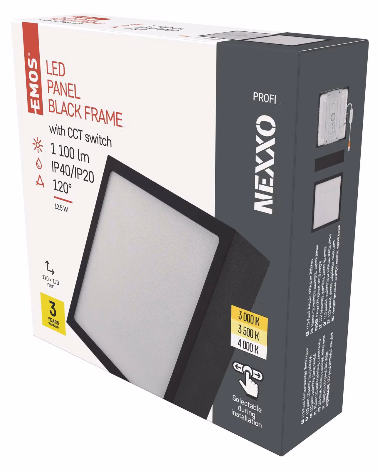 EMOS Apparecchio LED NEXXO nero, 17 x 17 cm, 12,5 W, bianco caldo/neutro, ZM6333