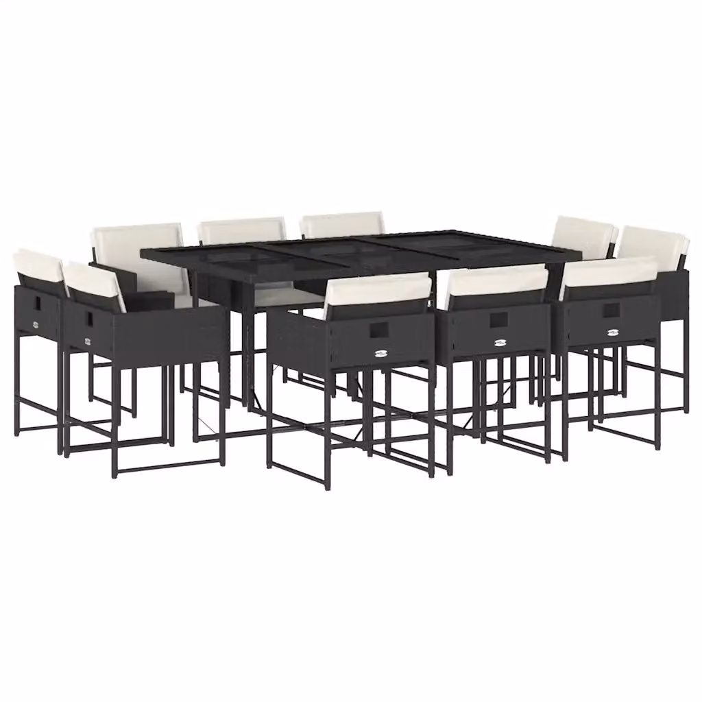 vidaXL Set da Pranzo da Giardino 11 pz in Polyrattan con Cuscini e Tavolo in Vetro Nero – 2