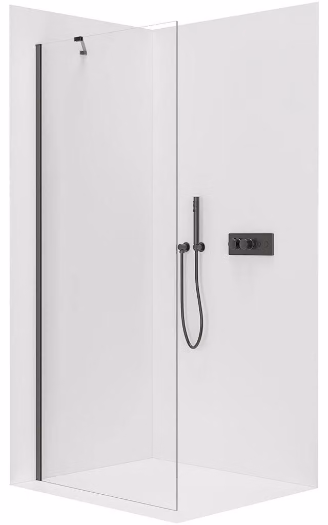 CERANO - Box doccia Walk-in Onyx Y L/P - 8 mm - nero opaco, vetro trasparente - 130x200 cm