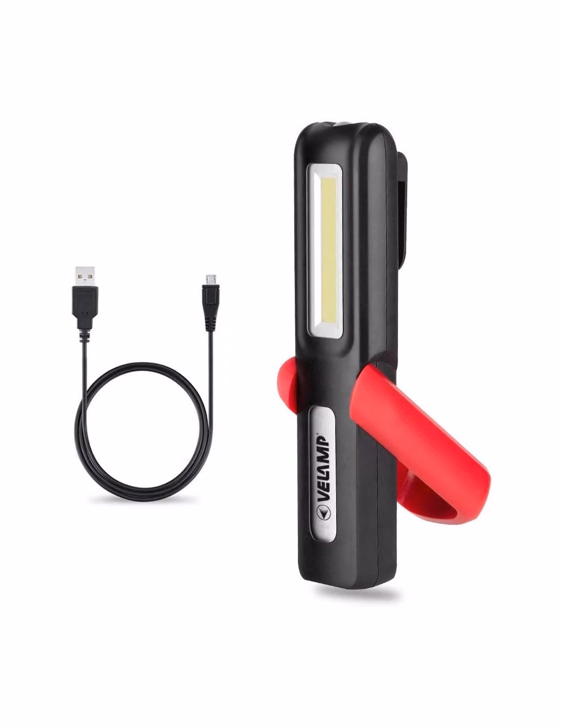 Lampada da lavoro LED multifunzione, ricaricabile tramite USB, lampada da lavoro 2-in-1, con funzione di luce da pannello e torcia, dotata di magnete e gancio