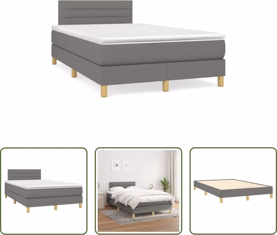The Living Store Letto a molle con materasso grigio scuro 120x190 cm in tessuto
