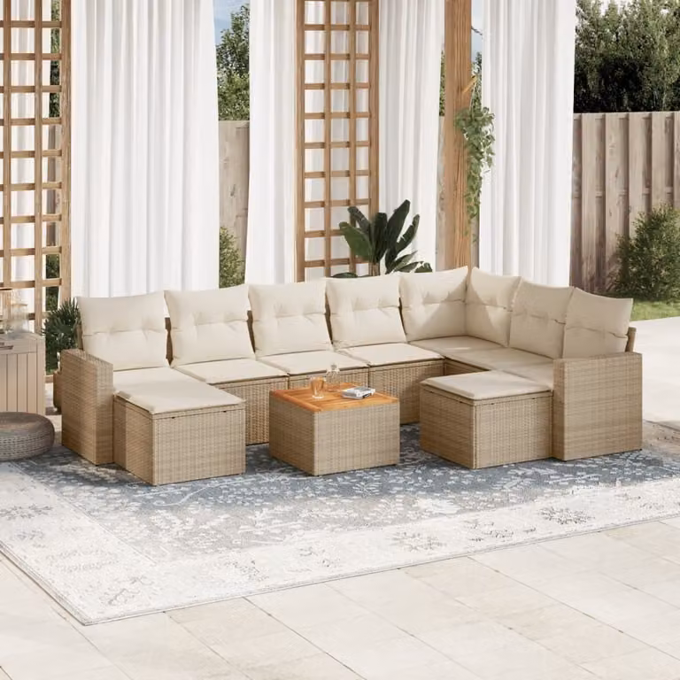 Maison Exclusive - Set Divano da Giardino 10 pz con Cuscini Beige in Polyrattan