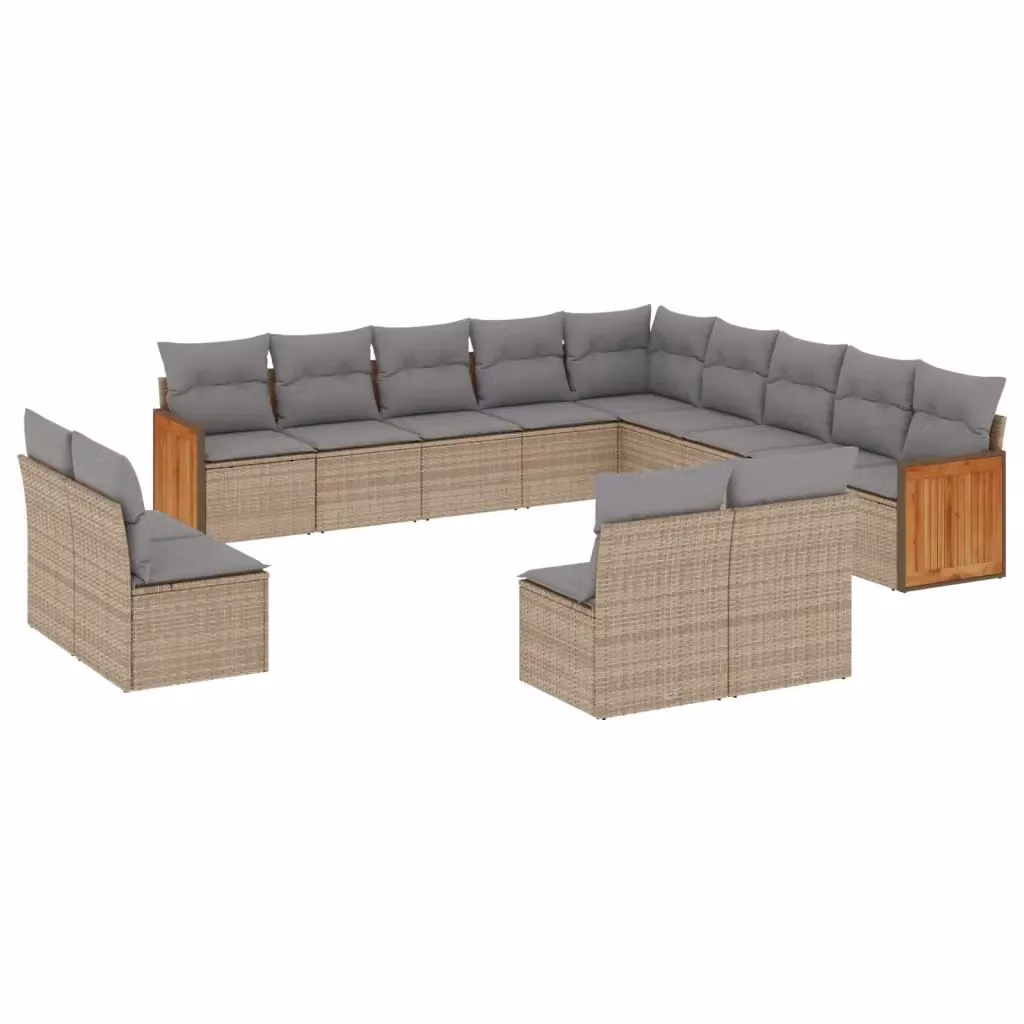 Set Divano da Giardino vidaXL a forma a U in Polyrattan con Cuscini Beige e Grigio e Struttura in Legno di Acacia – 2