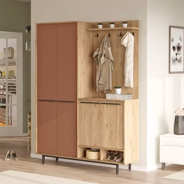 Tignale, Mobile da Ingresso Appendiabiti, 147x36x196h cm Marrone Terracotta