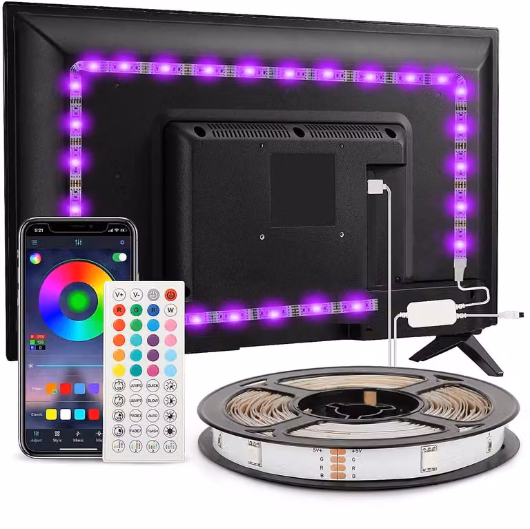 Striscia LED da 3 metri con telecomando, RGB, sensibile al ritmo della musica, adatta per televisori HDTV da 40-65 pollici