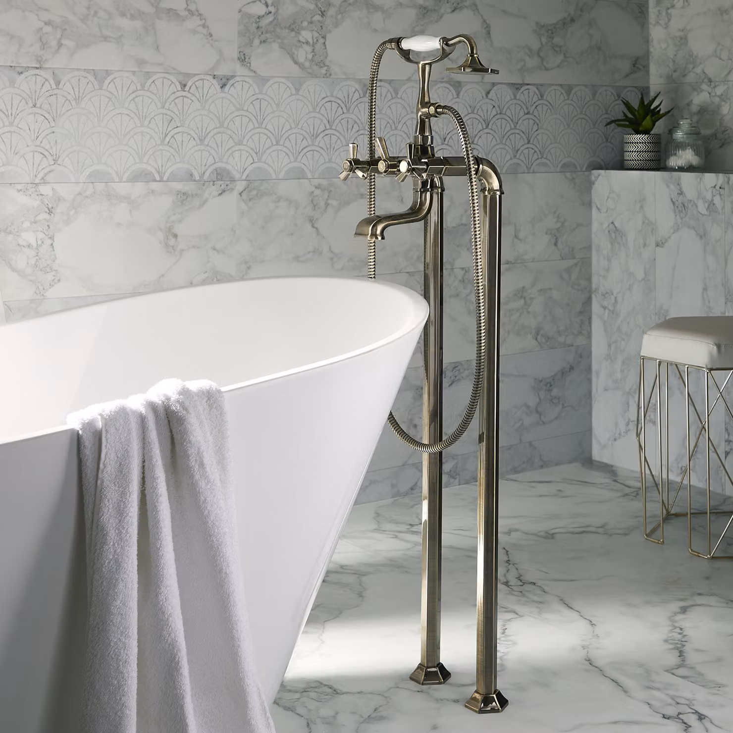 Miscelatore Vasca da Bagno Freestanding con Doccetta - Ottone Spazzolato - Earlham