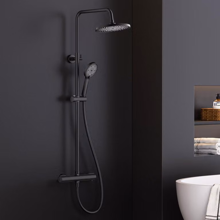 Set doccia con termostato, soffione a pioggia da 25 cm, altezza regolabile da 90 a 125 cm, colore nero
