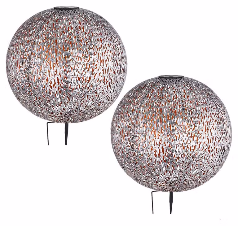 set di 2 luci solari a LED, globo, picchetto a terra, H 38 cm